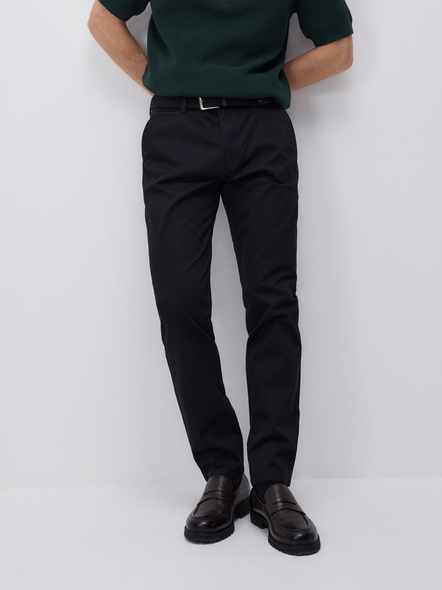 Chino slim trousers with belt - black - RESERVED