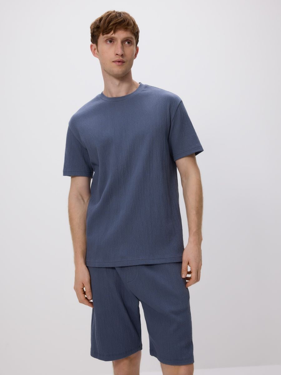 Shorts i strukturstof i regular fit - steel blue - RESERVED - 2