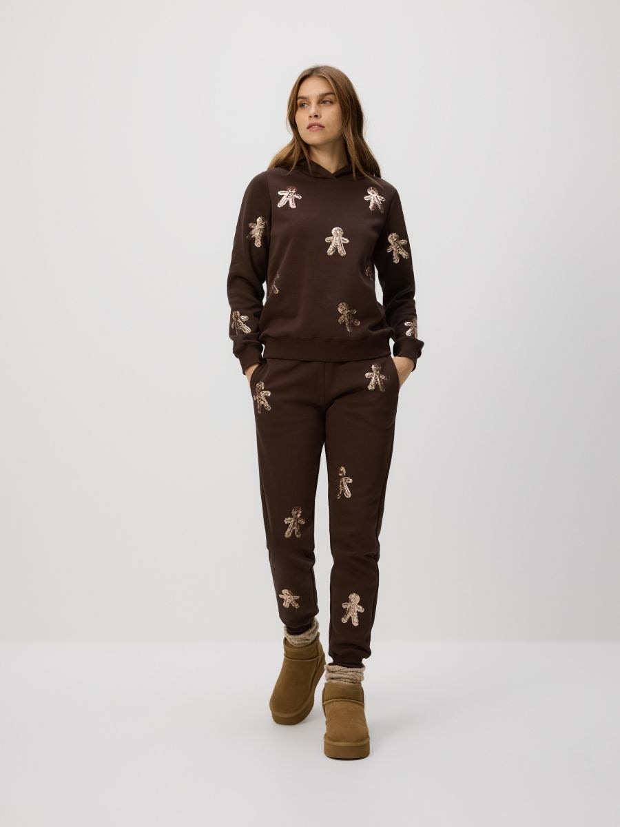 Спортивні штани з аплікаціями - темно коричневий - RESERVED