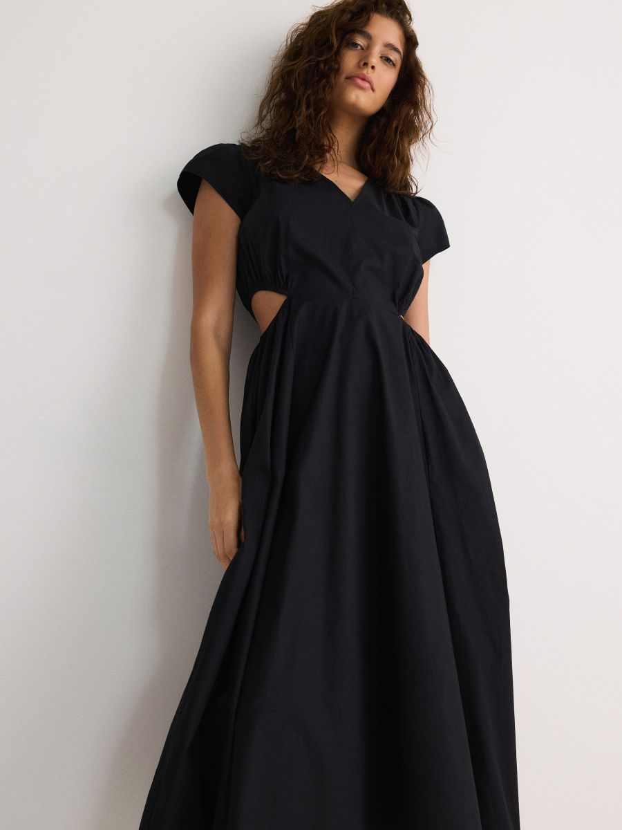 Sukienka midi z wycięciami - czarny - RESERVED
