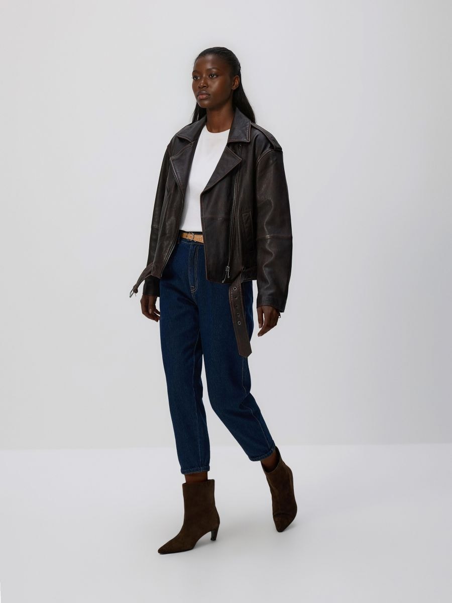 Paperbag-jeans met riem - marineblauw - RESERVED