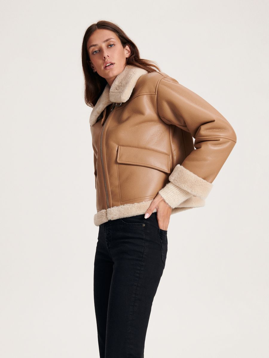 Jacket with faux fur lining - beige - RESERVED - 2