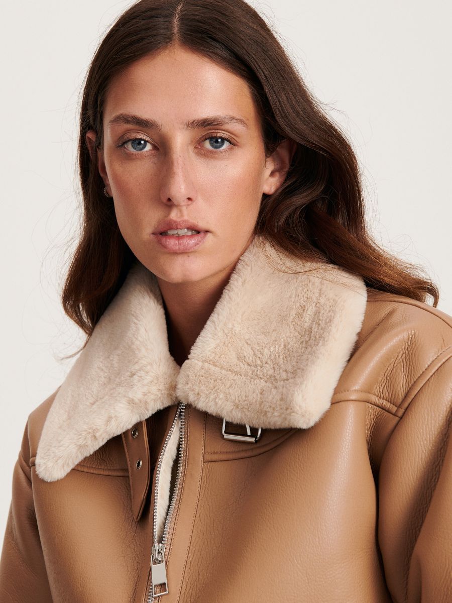 Jacket with faux fur lining - beige - RESERVED - 3