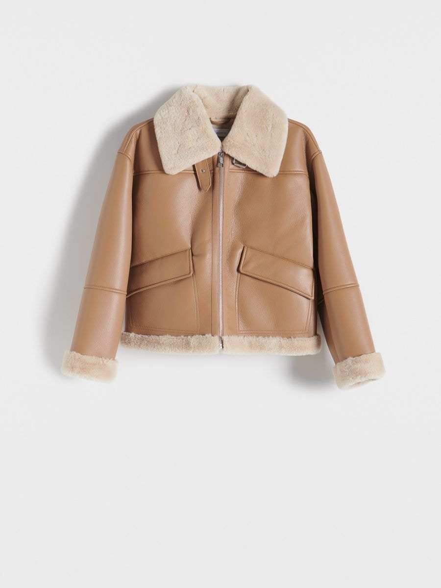 Jacket with faux fur lining - beige - RESERVED - 4