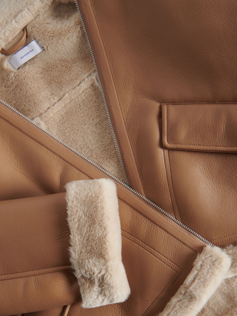 Jacket with faux fur lining - beige - RESERVED - 5