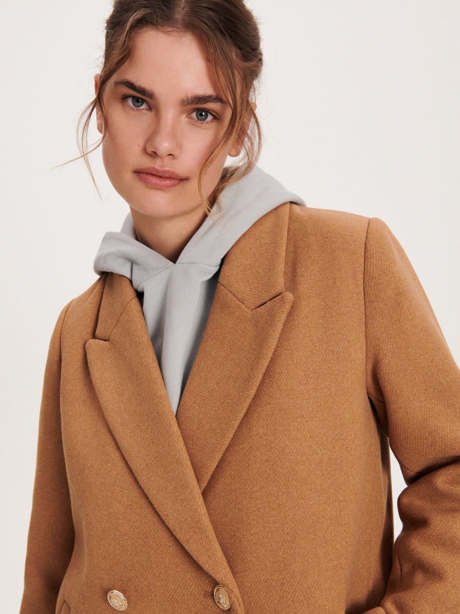 Dobbeltradet frakke i uldblanding - beige - RESERVED - 2
