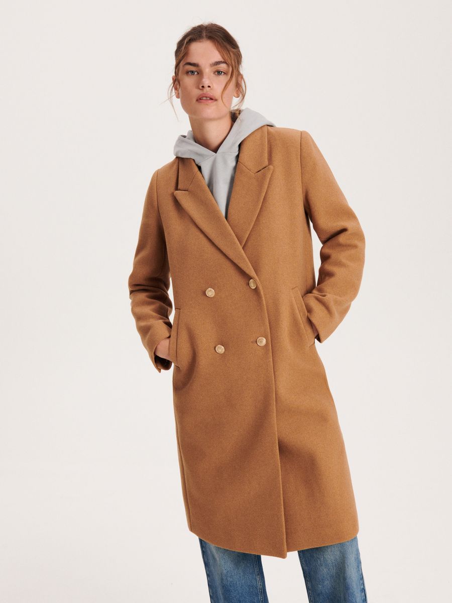 Dobbeltradet frakke i uldblanding - beige - RESERVED - 3