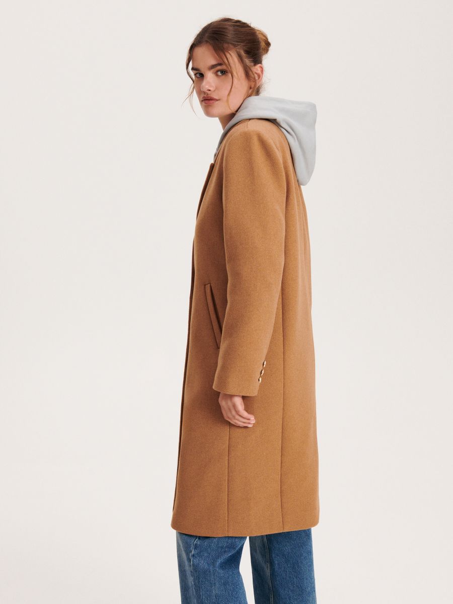 Dobbeltradet frakke i uldblanding - beige - RESERVED - 4