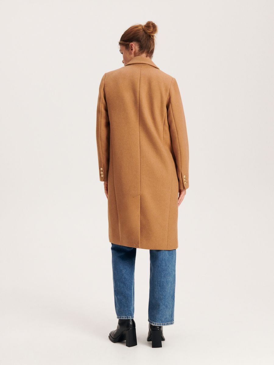 Dobbeltradet frakke i uldblanding - beige - RESERVED - 5