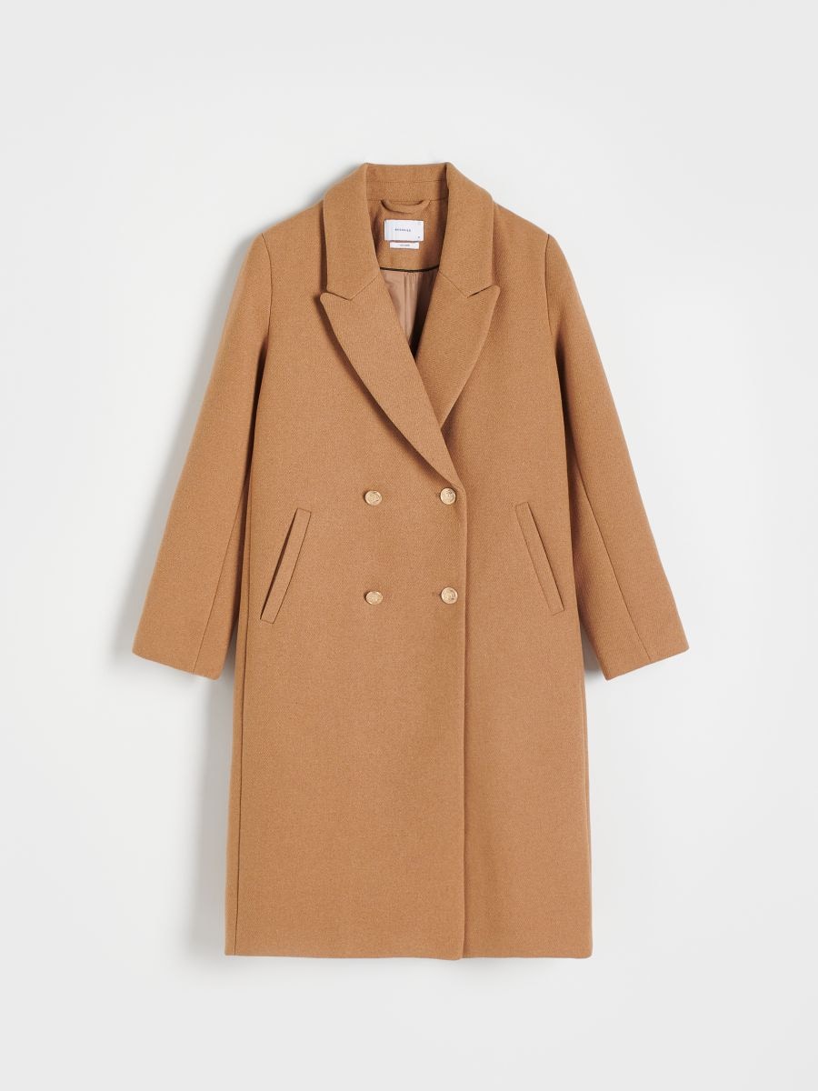 Dobbeltradet frakke i uldblanding - beige - RESERVED - 6