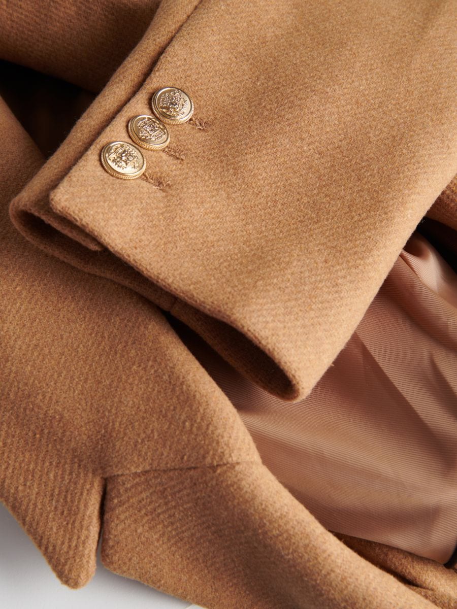 Dobbeltradet frakke i uldblanding - beige - RESERVED - 7