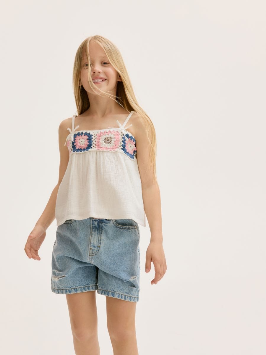 Blouse with decorative appliqué - cream - RESERVED - 3