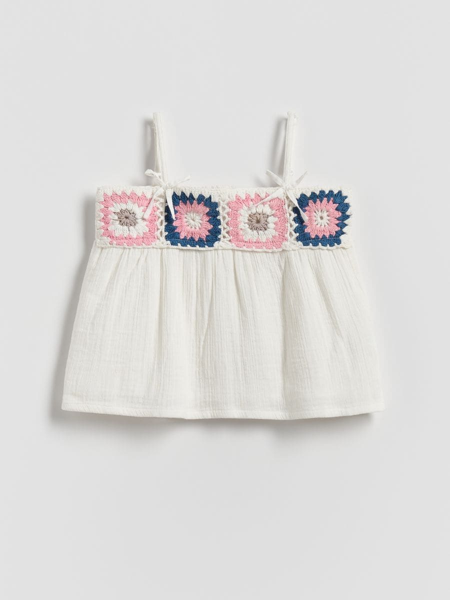 Bluse med applique - creme - RESERVED