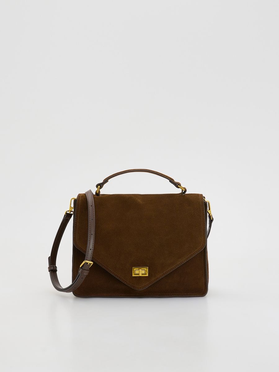 Suede bag with strap - brown - RESERVED