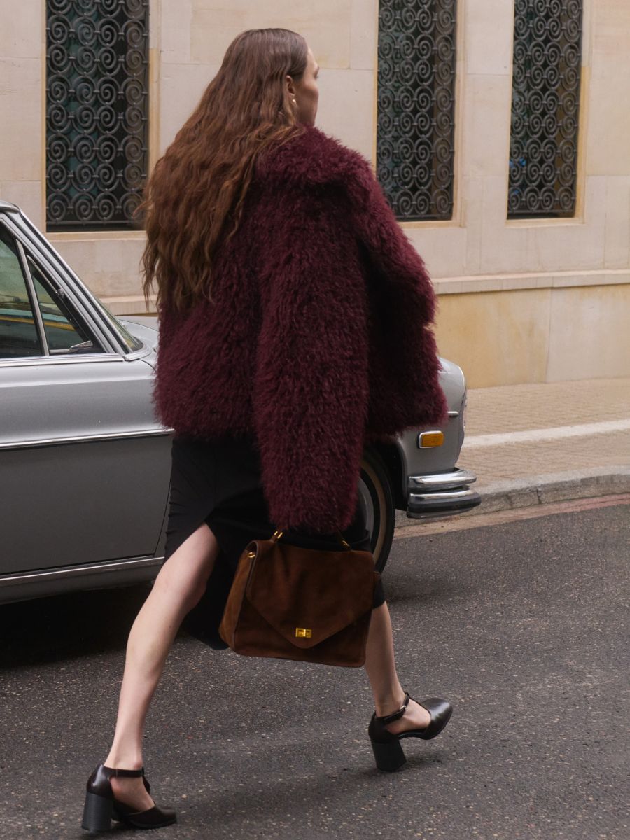 Suede bag with strap - brown - RESERVED