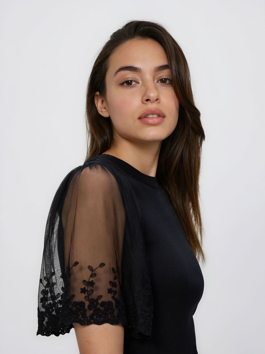 Haut à manches décoratives - noir - RESERVED