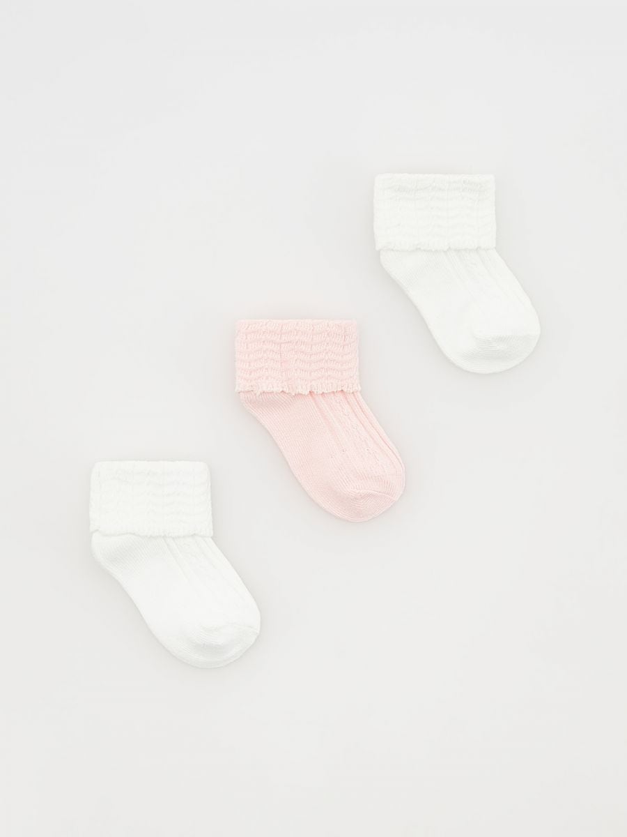Confezione da 3 paia di calzini in cotone - rosa pastello - RESERVED
