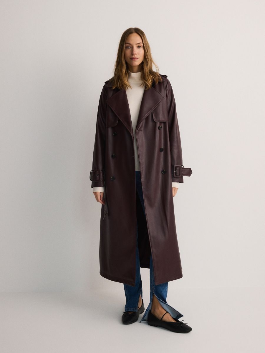 LADIES` COAT & BELT - burgundy - RESERVED