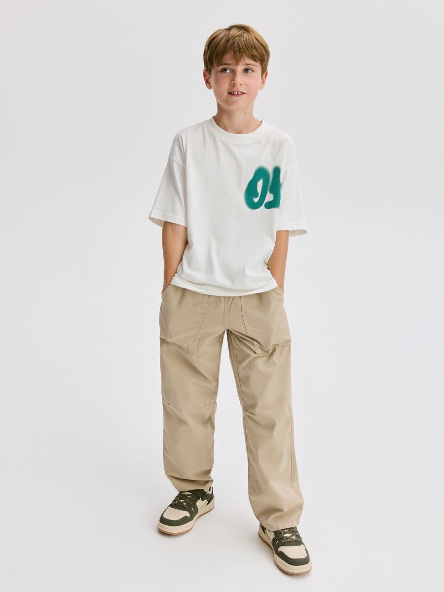 Cotton parachute trousers - beige - RESERVED