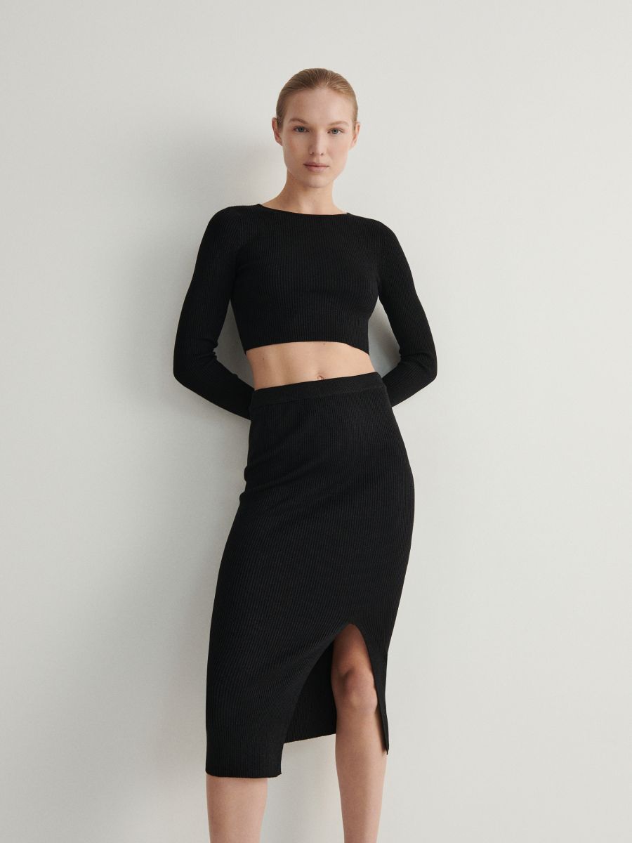Midi suknja s mješavinom metaliziranog prediva - crno - RESERVED