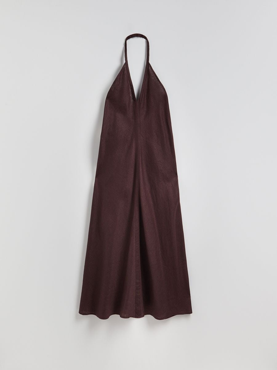 Rochie midi din in - maro-închis - RESERVED