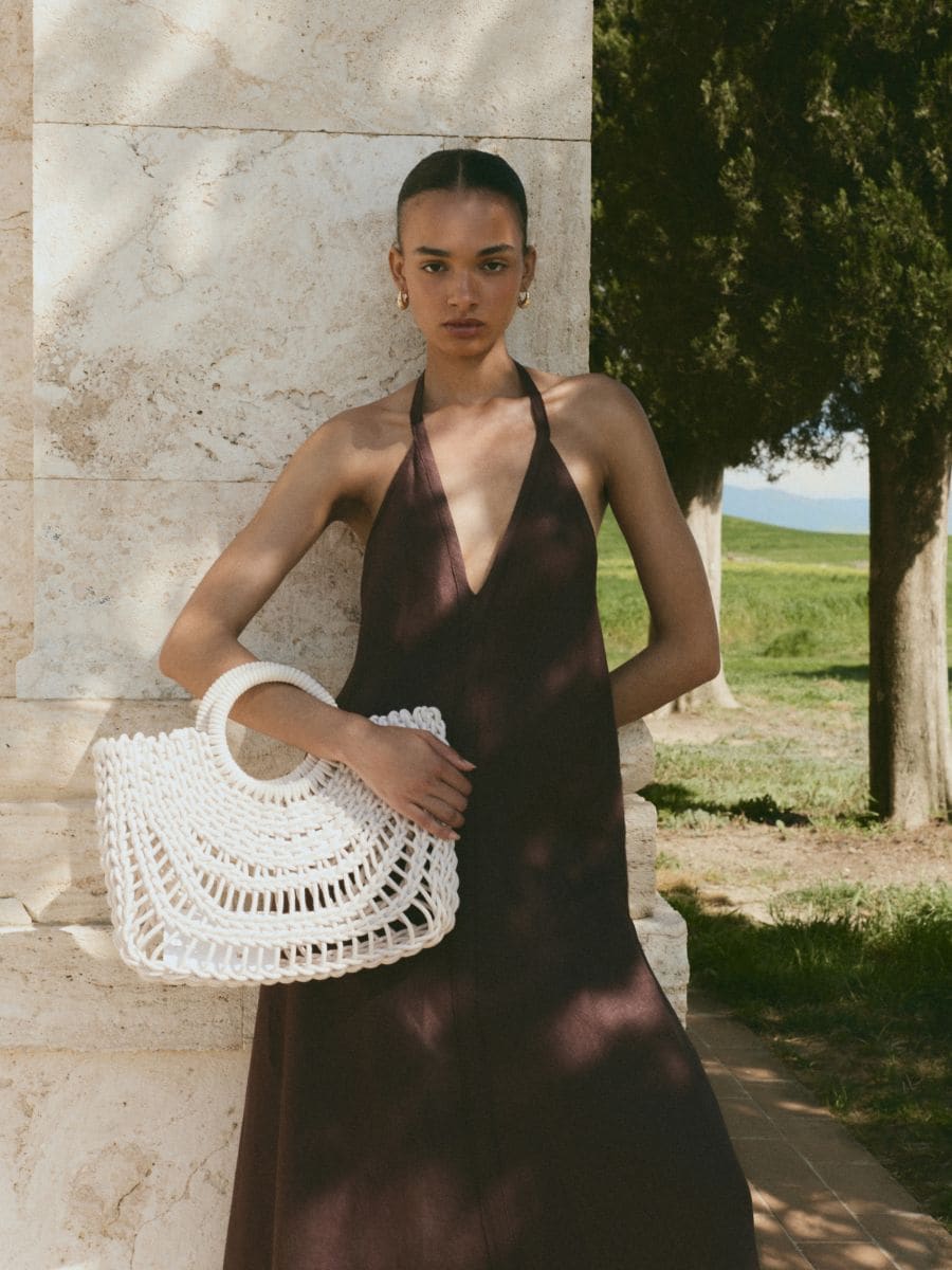 Rochie midi din in - maro-închis - RESERVED
