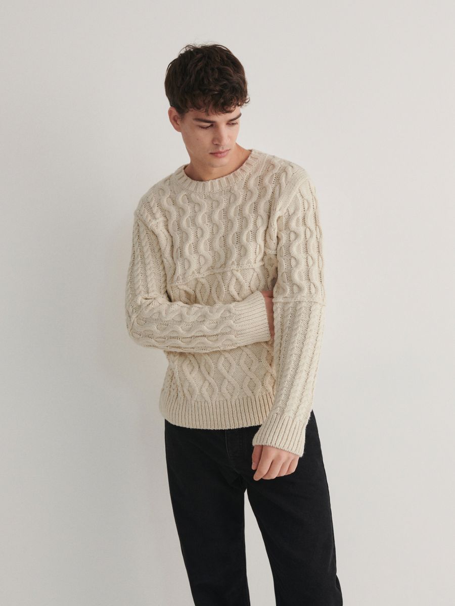 Strukturirani pleteni džemper - krem - RESERVED