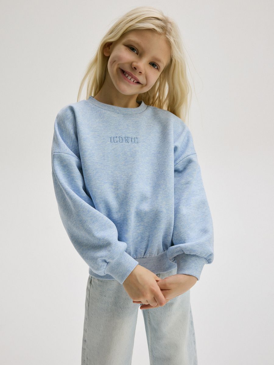 Sweatshirt with embroidery detailing - pale blue - RESERVED