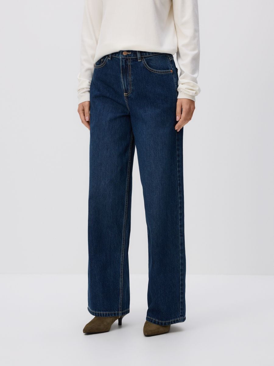 Korkeavyötäröiset wide leg -farkut - laivastonsininen - RESERVED