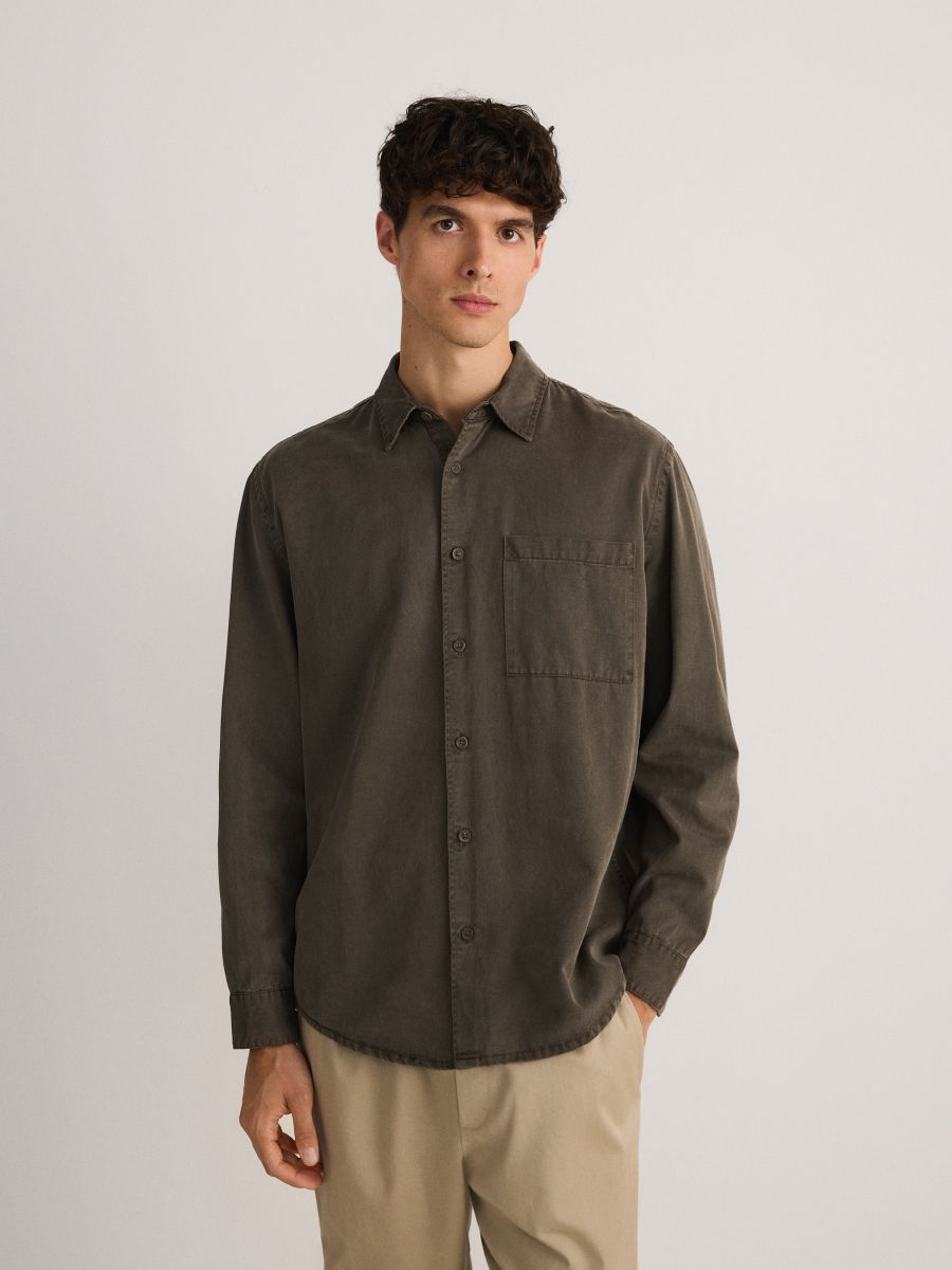 Lyocell rich comfort fit shirt - dark green - RESERVED