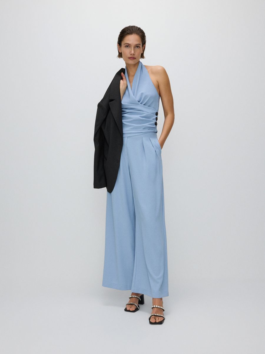 Pleated wide leg trousers - light blue - RESERVED