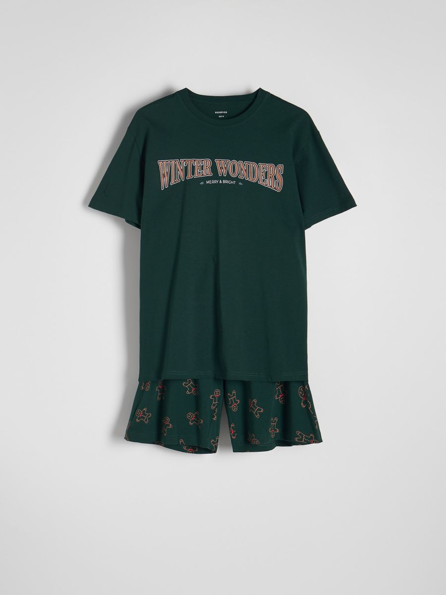 Two piece pyjama set with Christmas motif - dark green - RESERVED