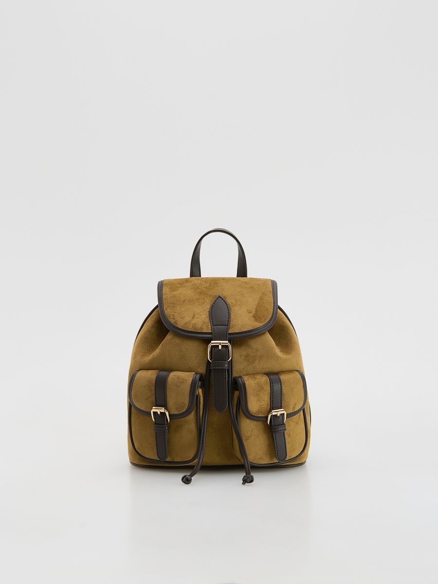 Faux suede backpack - warm olive - RESERVED