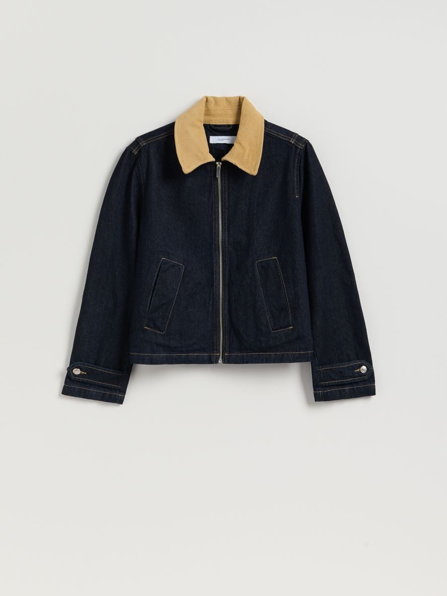 Denim jacket with contrasting collar - navy - RESERVED