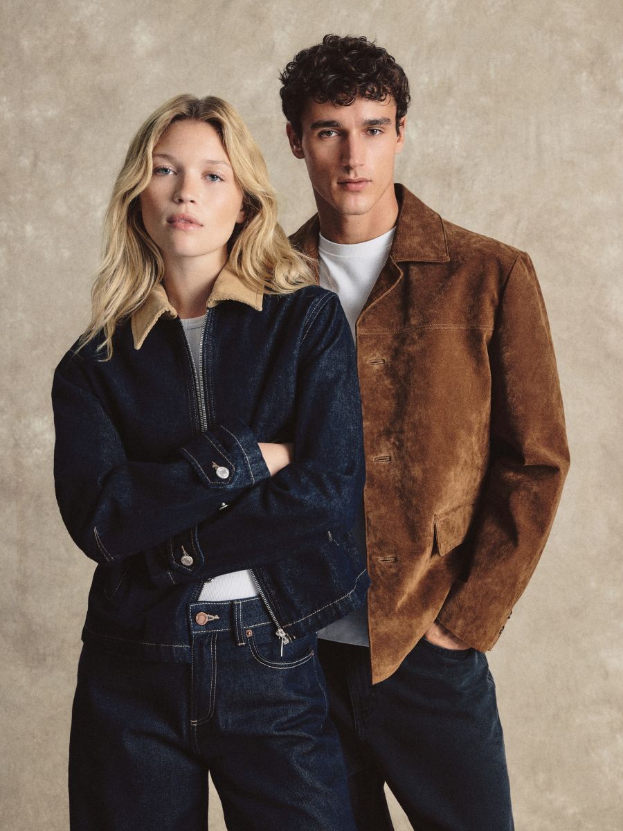 Denim jacket with contrasting collar - navy - RESERVED