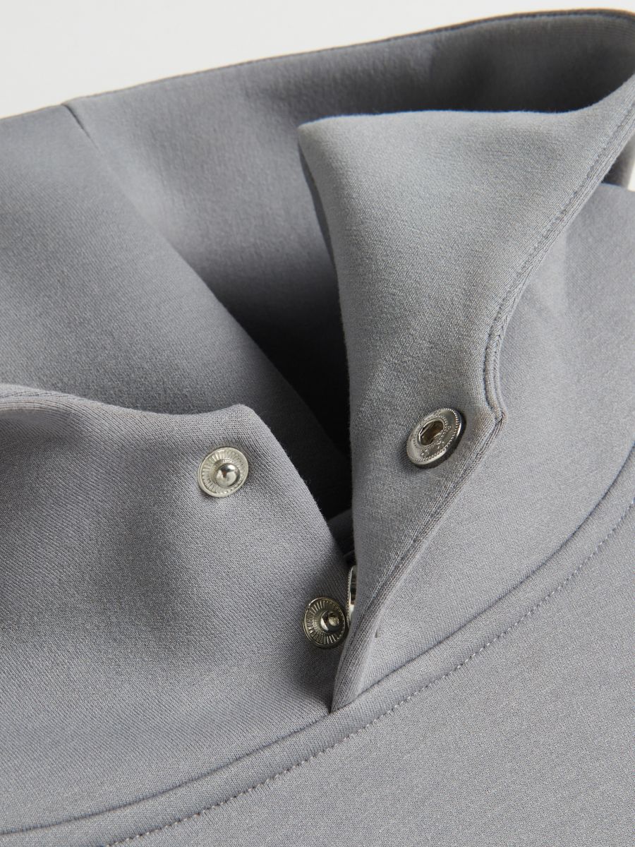 トップス tie.me button up sweatshirt-GRAY Hoodie with press stud stand up collar Color light grey