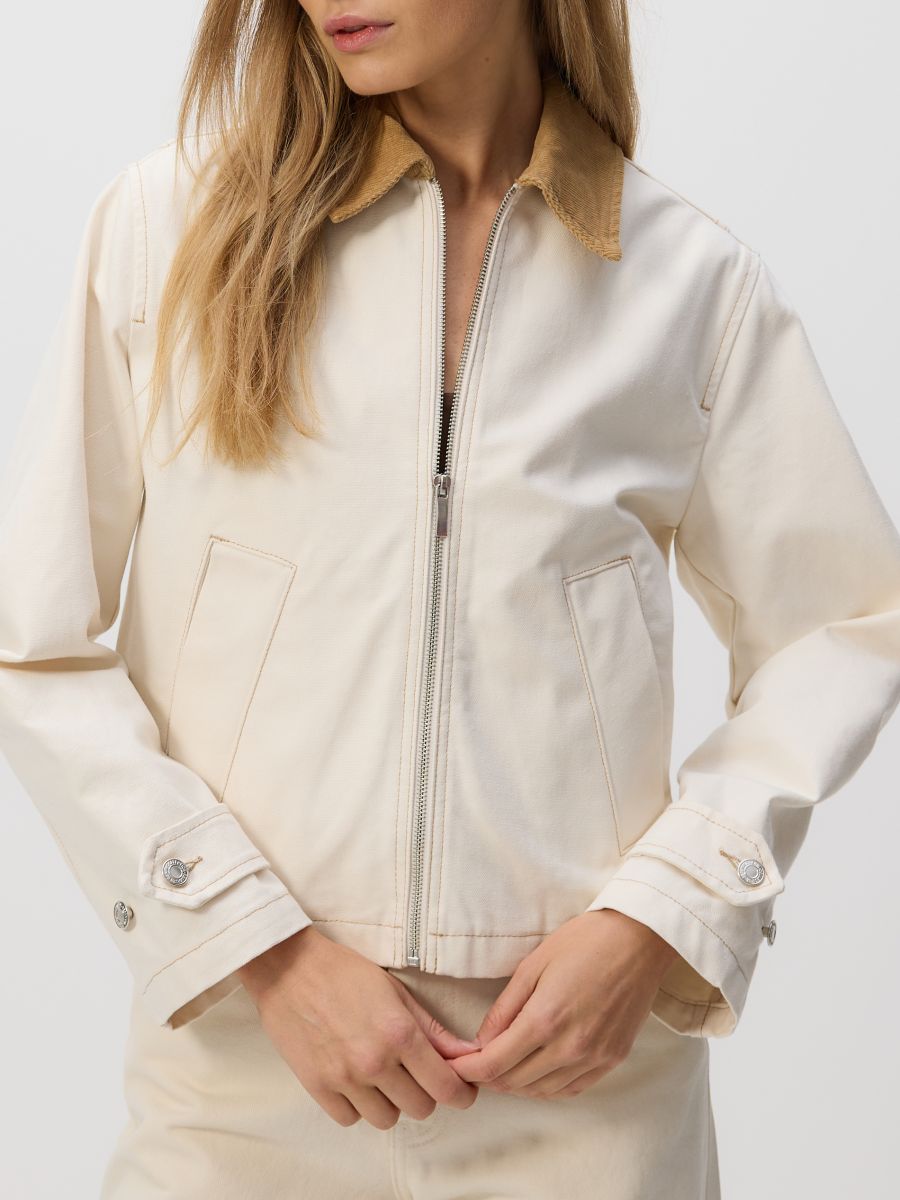 Denim jacket with contrasting collar - cream - RESERVED - 2
