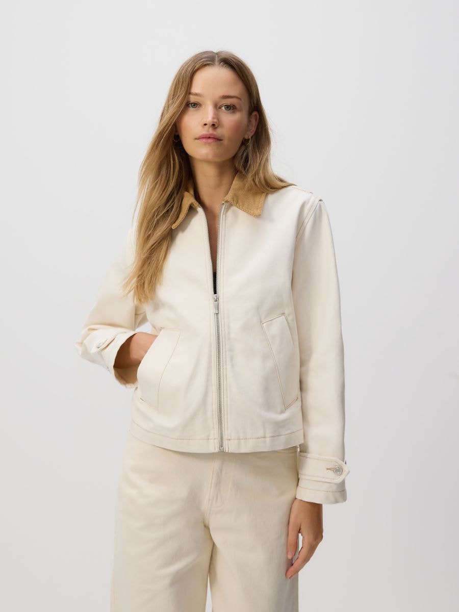 Denim jacket with contrasting collar - cream - RESERVED - 3