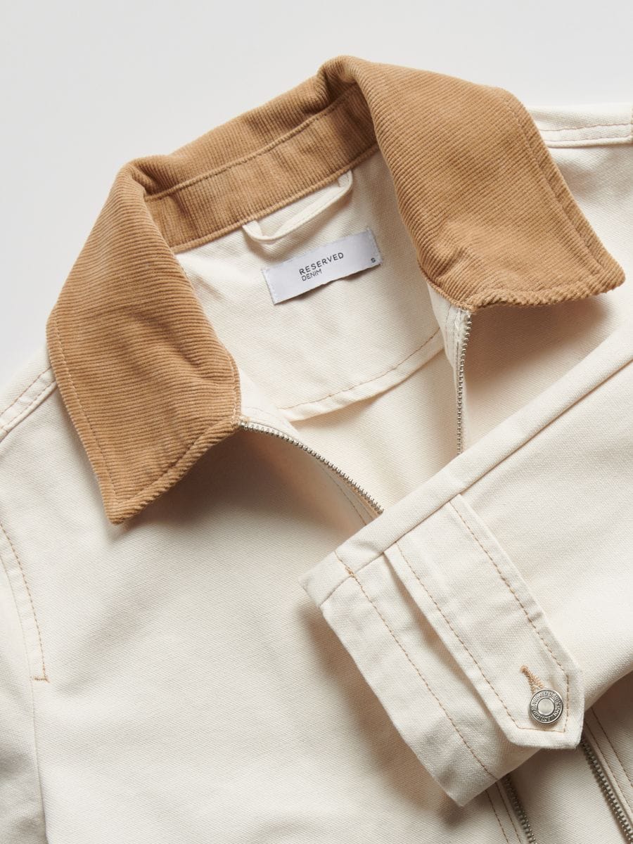 Denim jacket with contrasting collar - cream - RESERVED - 2
