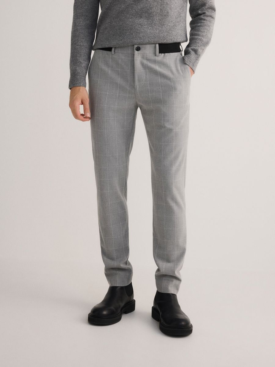 Karirane slim chino pantalone - svetlo siva - RESERVED
