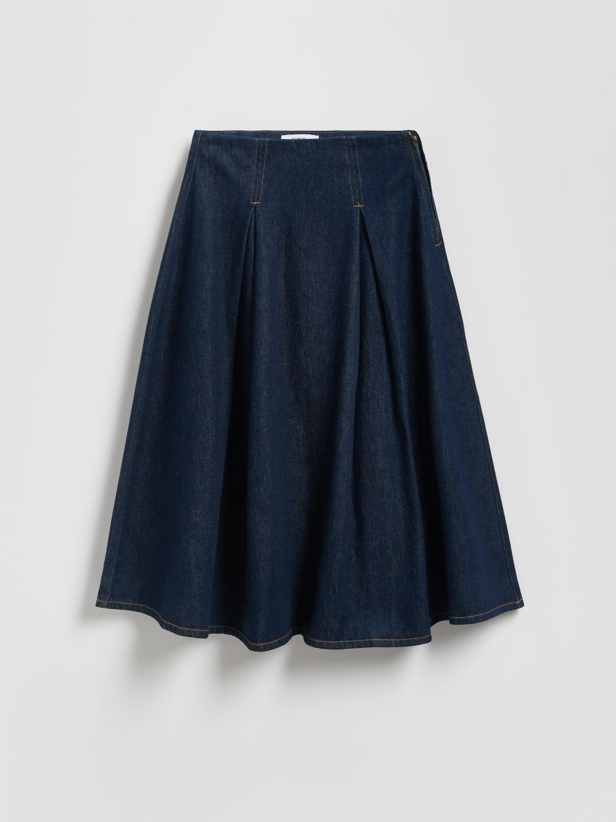 Denim midi skirt - navy - RESERVED