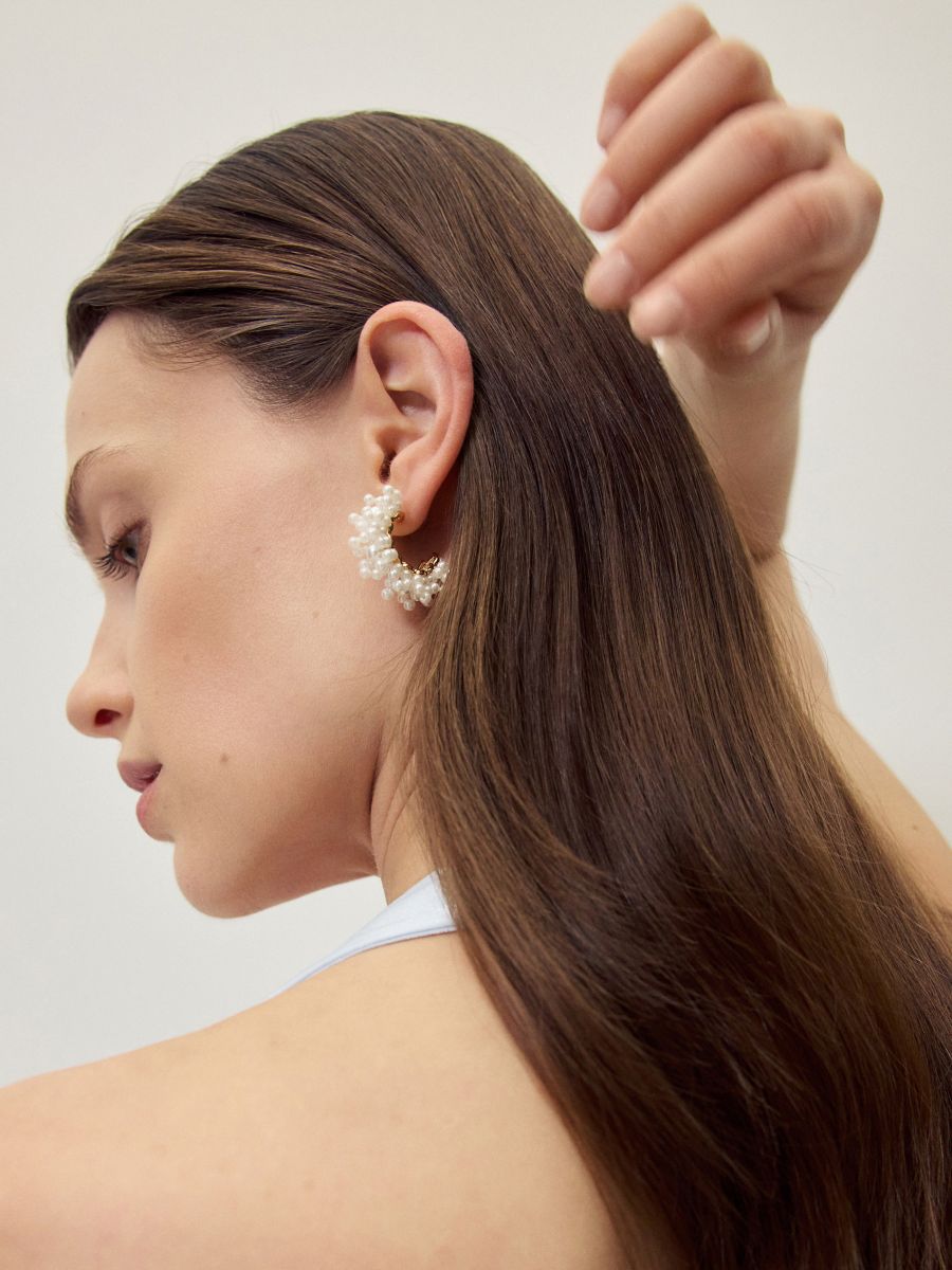 Pearl imitation hoop earrings - weiß - RESERVED