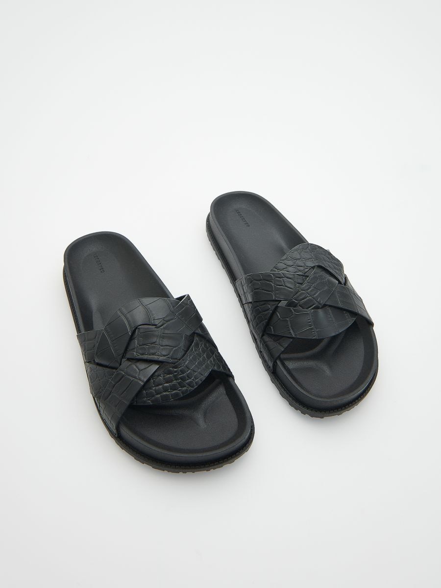 High heel slides with woven vamp - black - RESERVED - 5