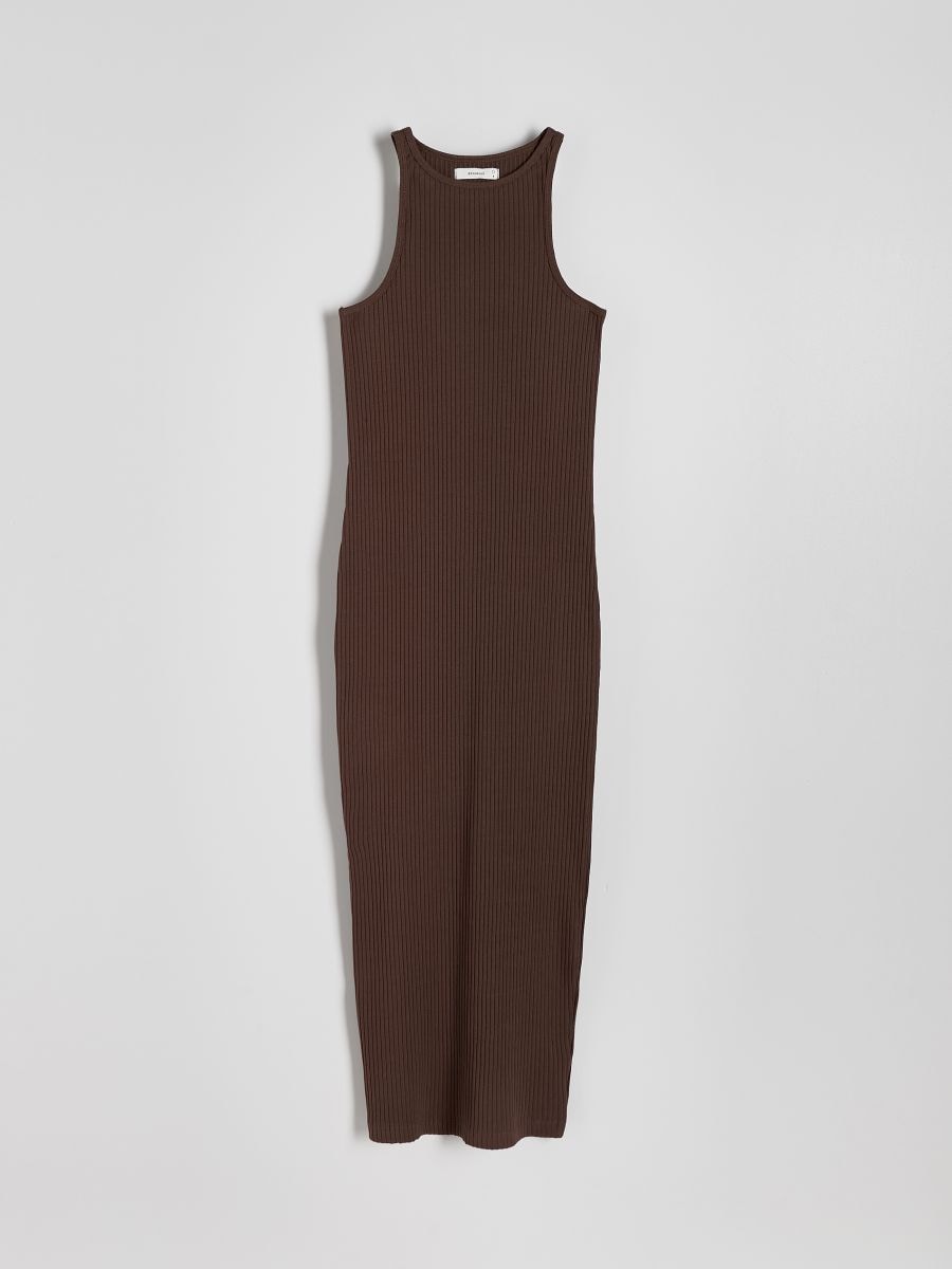 Maxi abito in maglia di cotone - marrone - RESERVED - 5