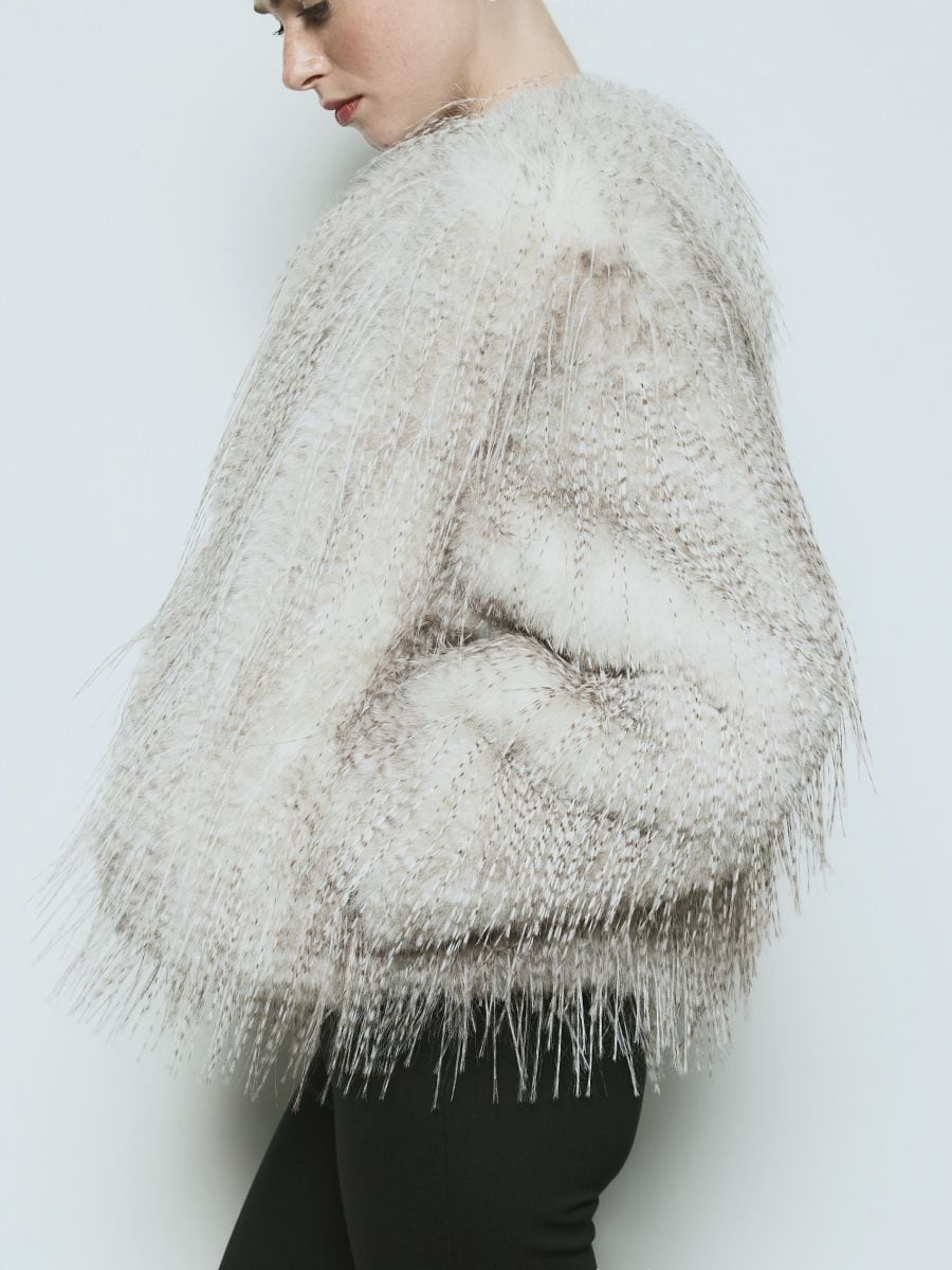 Faux‑fur with feathers - multicolor - RESERVED