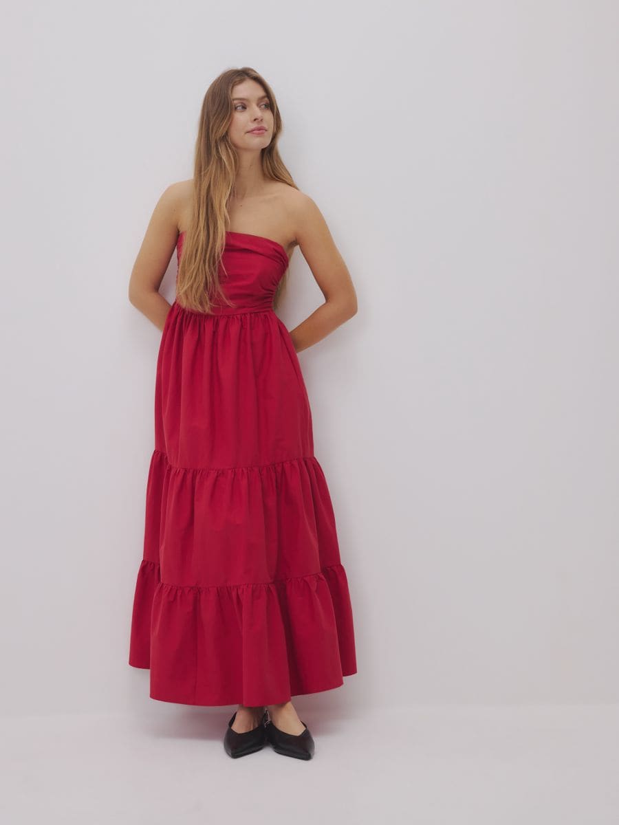 Rochie midi cu volănașe - roșu - RESERVED