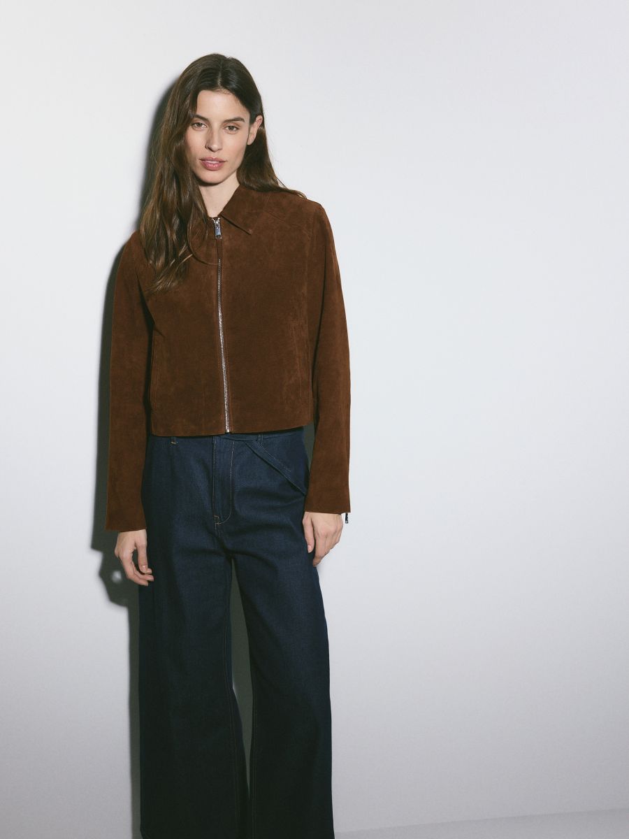 Suede jacket with collar - golden brown - RESERVED - 3