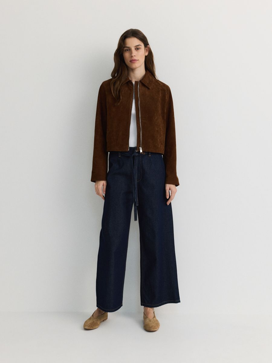 Suede jacket with collar - golden brown - RESERVED - 2