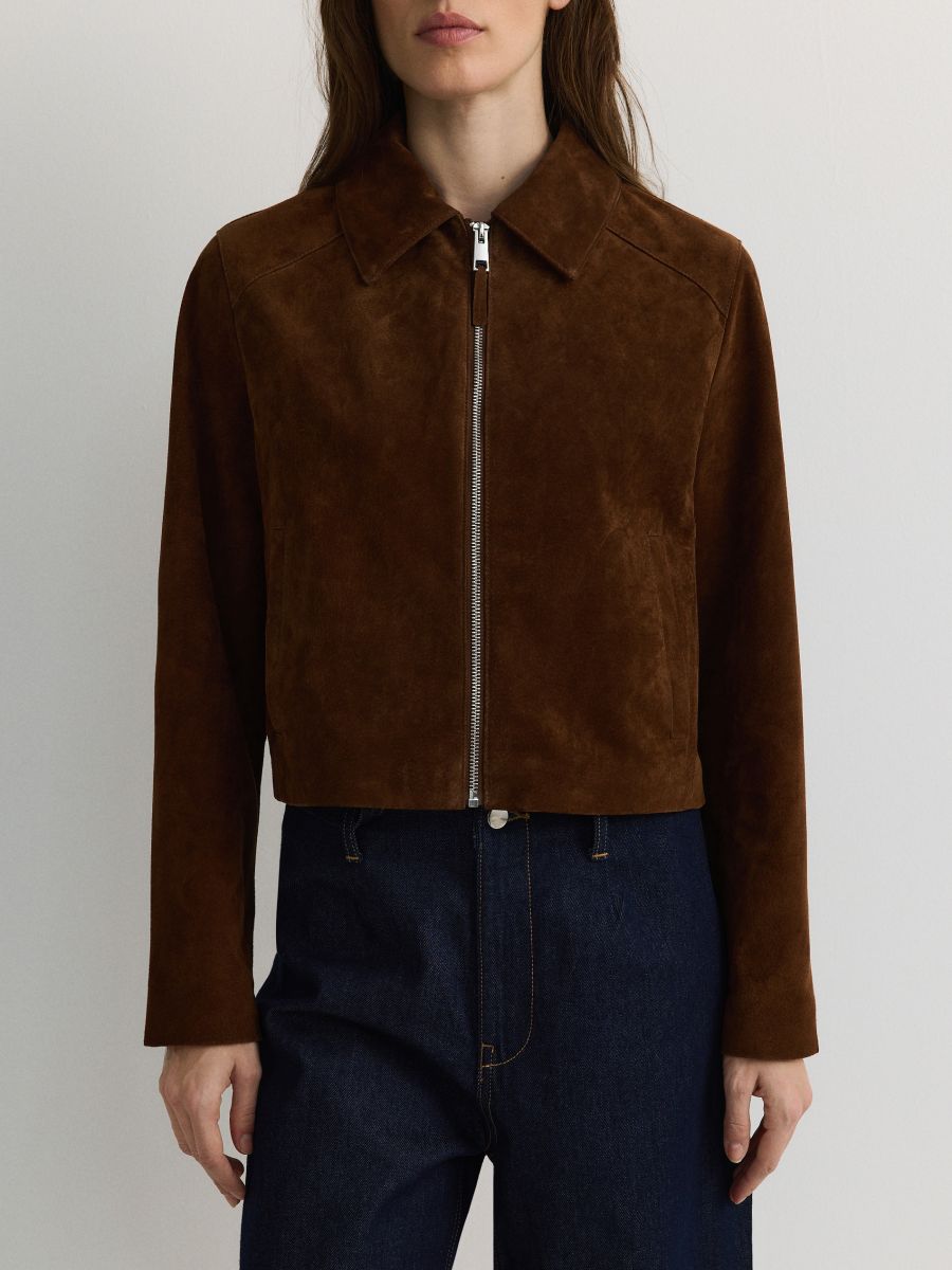 Suede jacket with collar - golden brown - RESERVED - 4