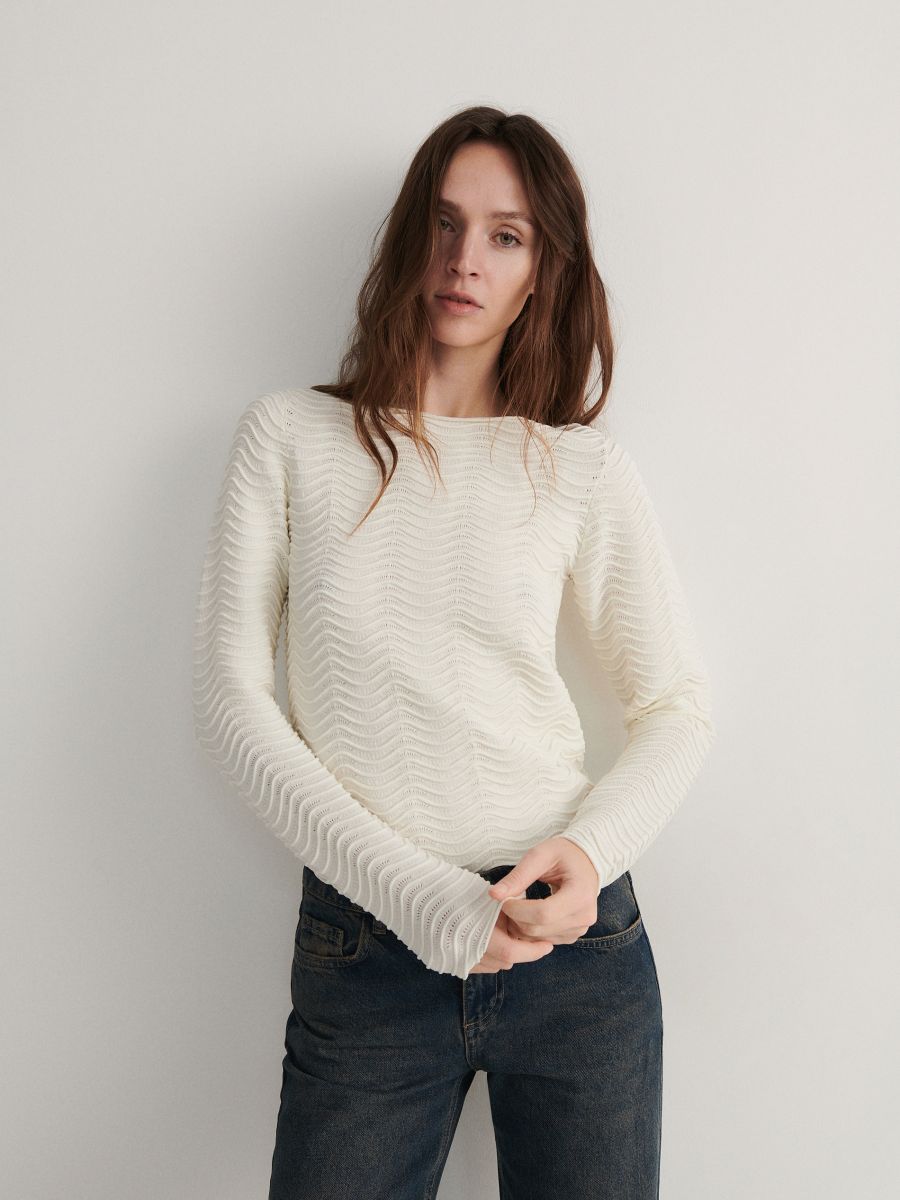 Jumper in textured knit - cream - RESERVED - 2